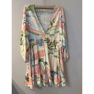 LABEL OF LOVE Dress L Tropical Print Floral Boho Anthropologie Babydoll Cruise